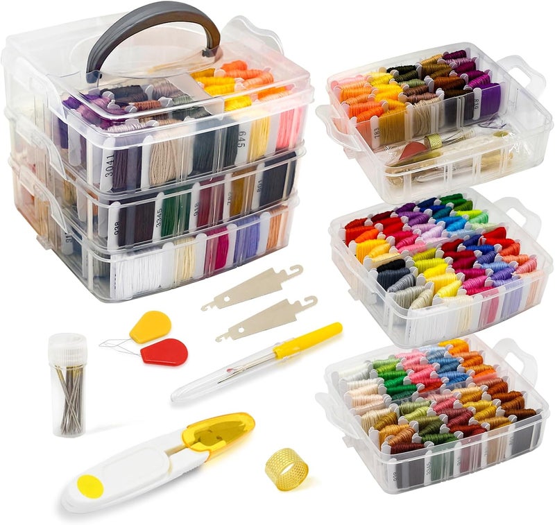 AILUHONG 187Pcs Embroidery Floss Polyester Cross-Stitch Thread Kit with Tailoring Tools 150 Colors Friendship Bracelets Floss for Embroideries Sewing Handicraft DIY Project - Image 1